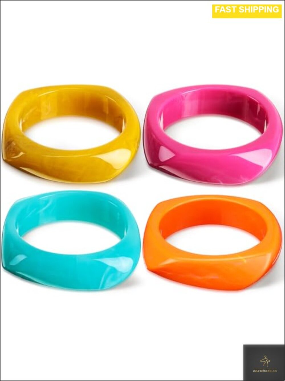 Acrylic Resin Square Bangle Bracelet Set Wide Geometric Retro Wristbands Women